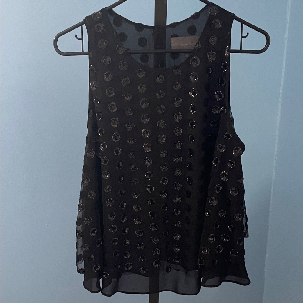 Anthropologie Black Sleeveless Sequin Dot Swing Top